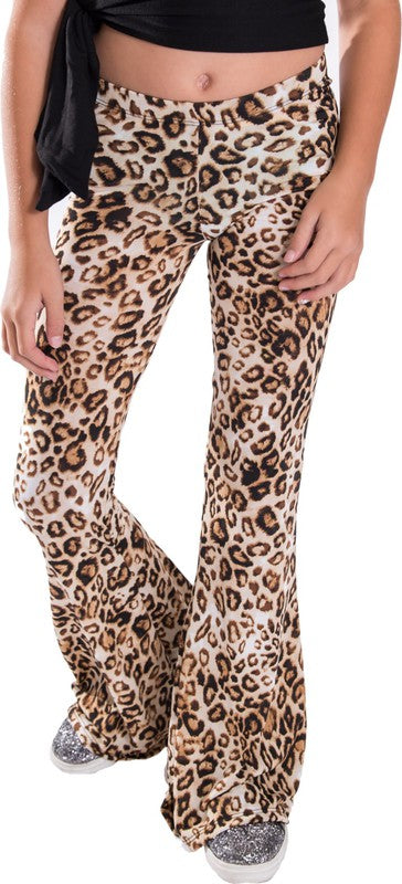 KIDS CHEETAH PRINT BELL BOTTOM PANTS