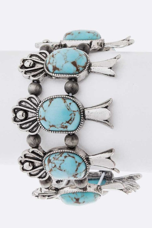 Squash Blossom Turquoise Stretch Bracelet