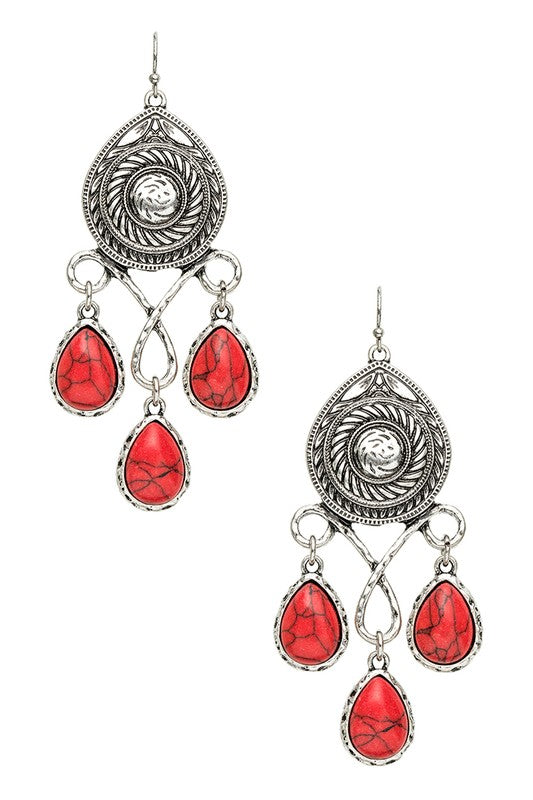 Stone Drop Chandelier Western Earrings