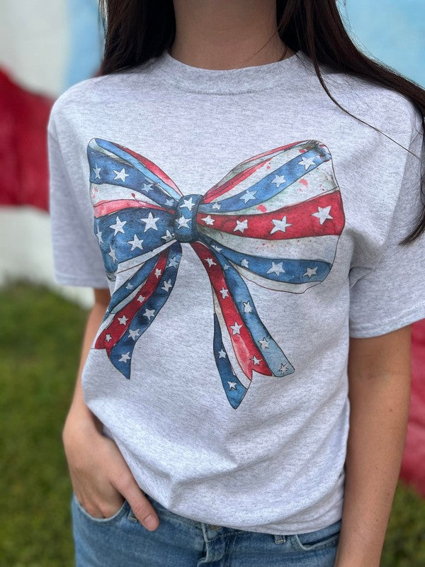 Watercolor Patriotic Bow Tee