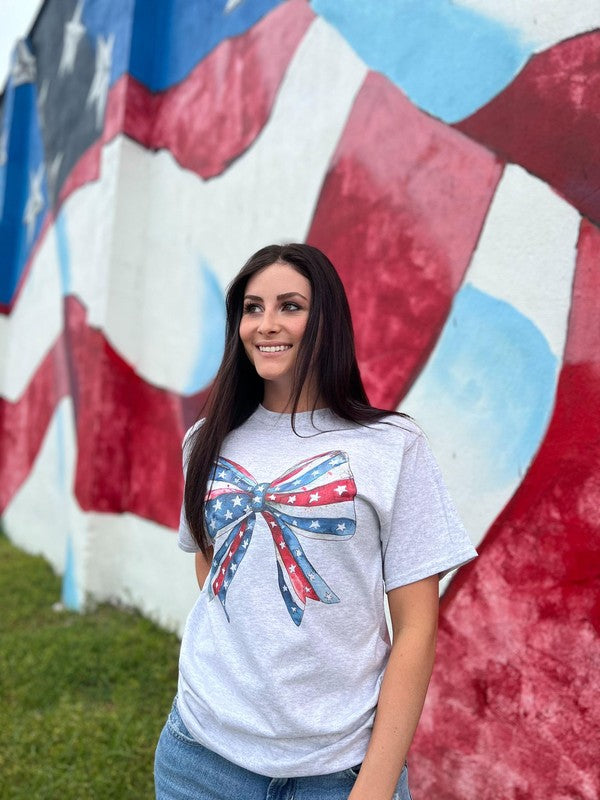 Watercolor Patriotic Bow Tee