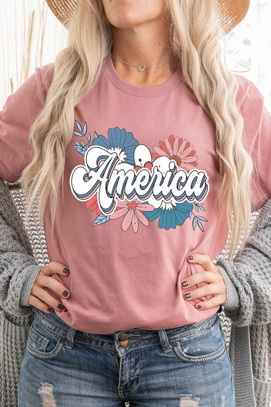 Floral America Graphic T Shirts