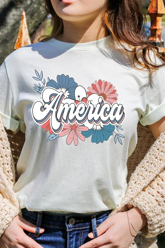 Floral America Graphic T Shirts