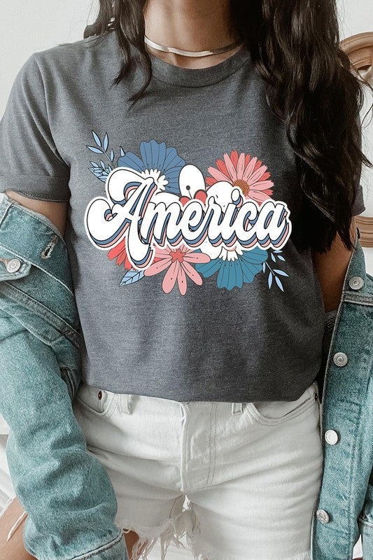 Floral America Graphic T Shirts