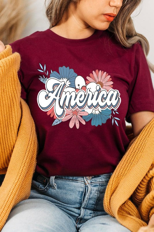 Floral America Graphic T Shirts