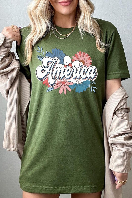 Floral America Graphic T Shirts