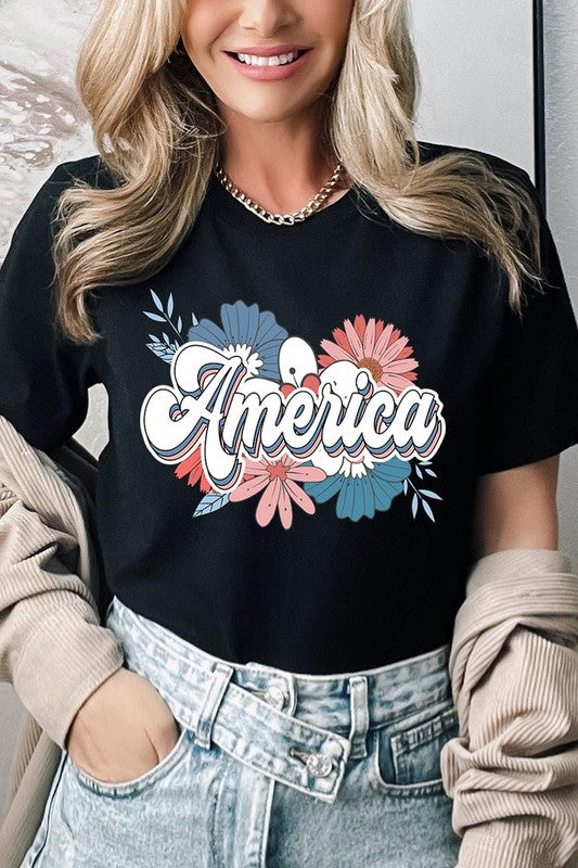 Floral America Graphic T Shirts