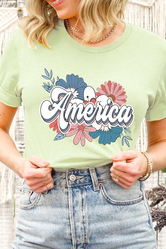 Floral America Graphic T Shirts