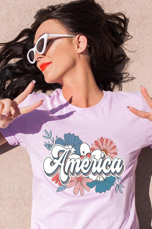 Floral America Graphic T Shirts