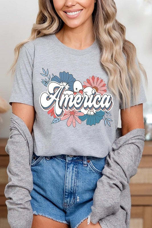 Floral America Graphic T Shirts