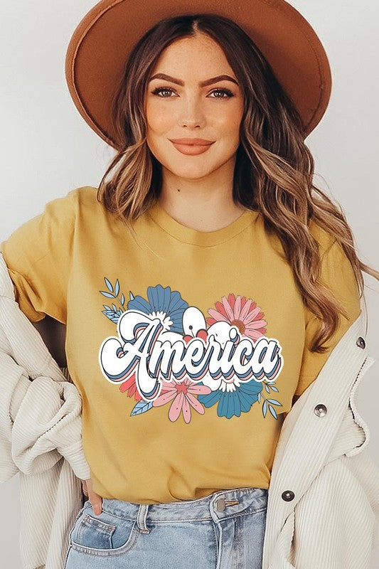 Floral America Graphic T Shirts