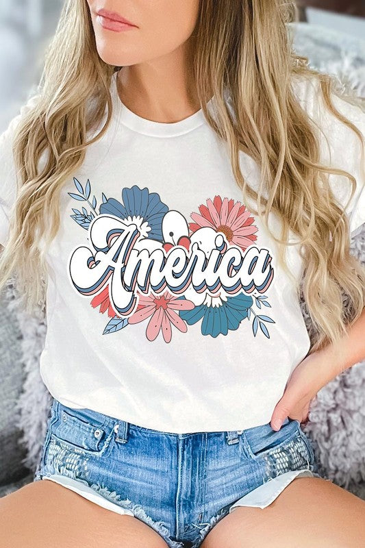 Floral America Graphic T Shirts