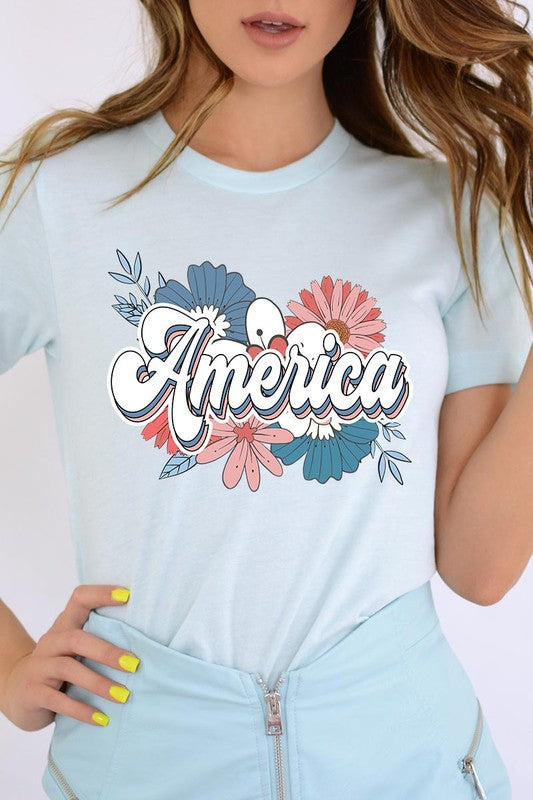 Floral America Graphic T Shirts