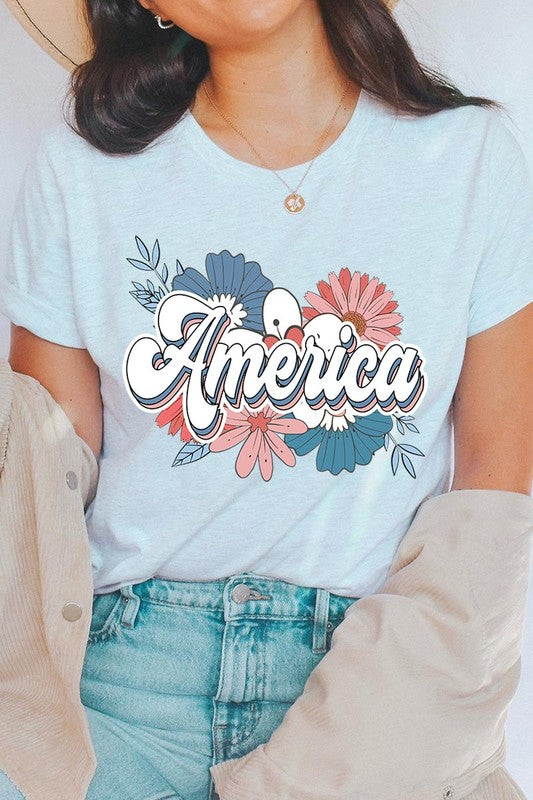 Floral America Graphic T Shirts