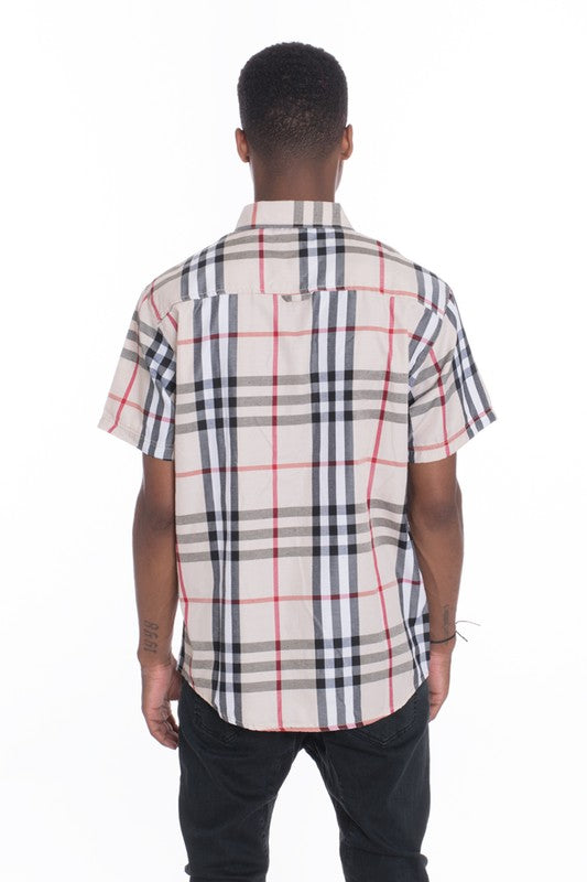 Weiv Men's Casual Short Sleeve Checker Shirts