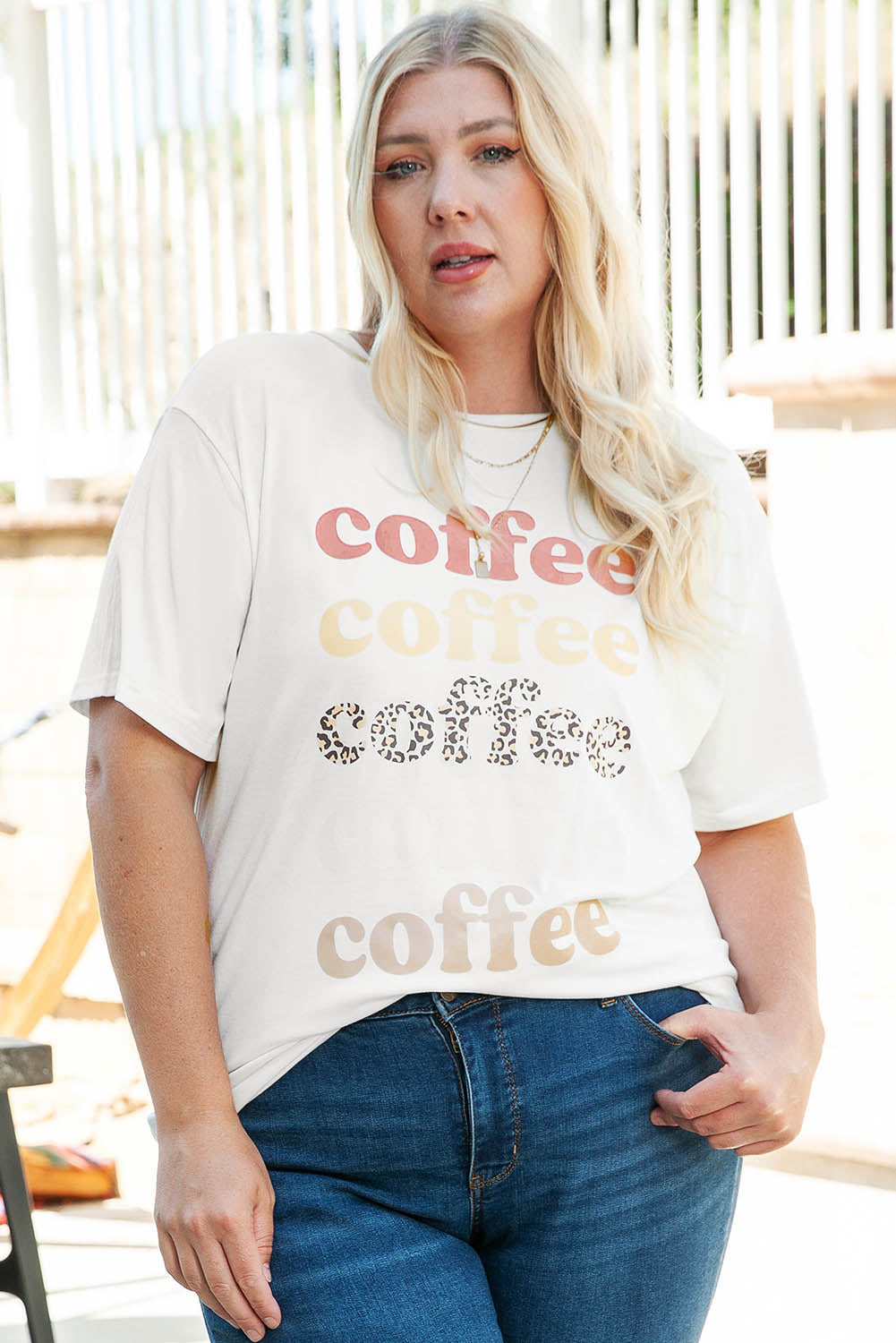 Beige Coffee Letter Print Vintage Plus Size T-shirts