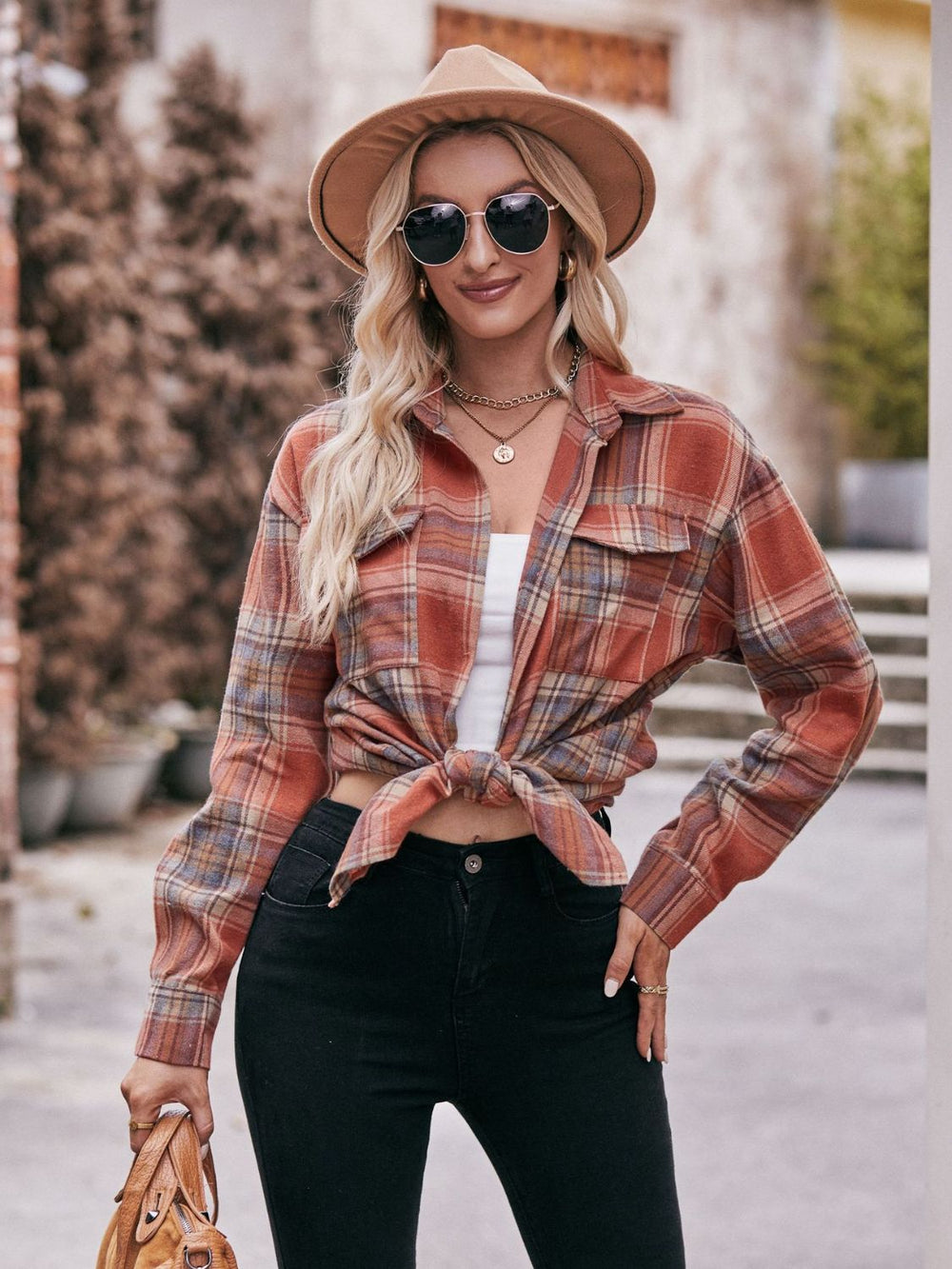 Plaid Dropped Shoulder Longline Shirt