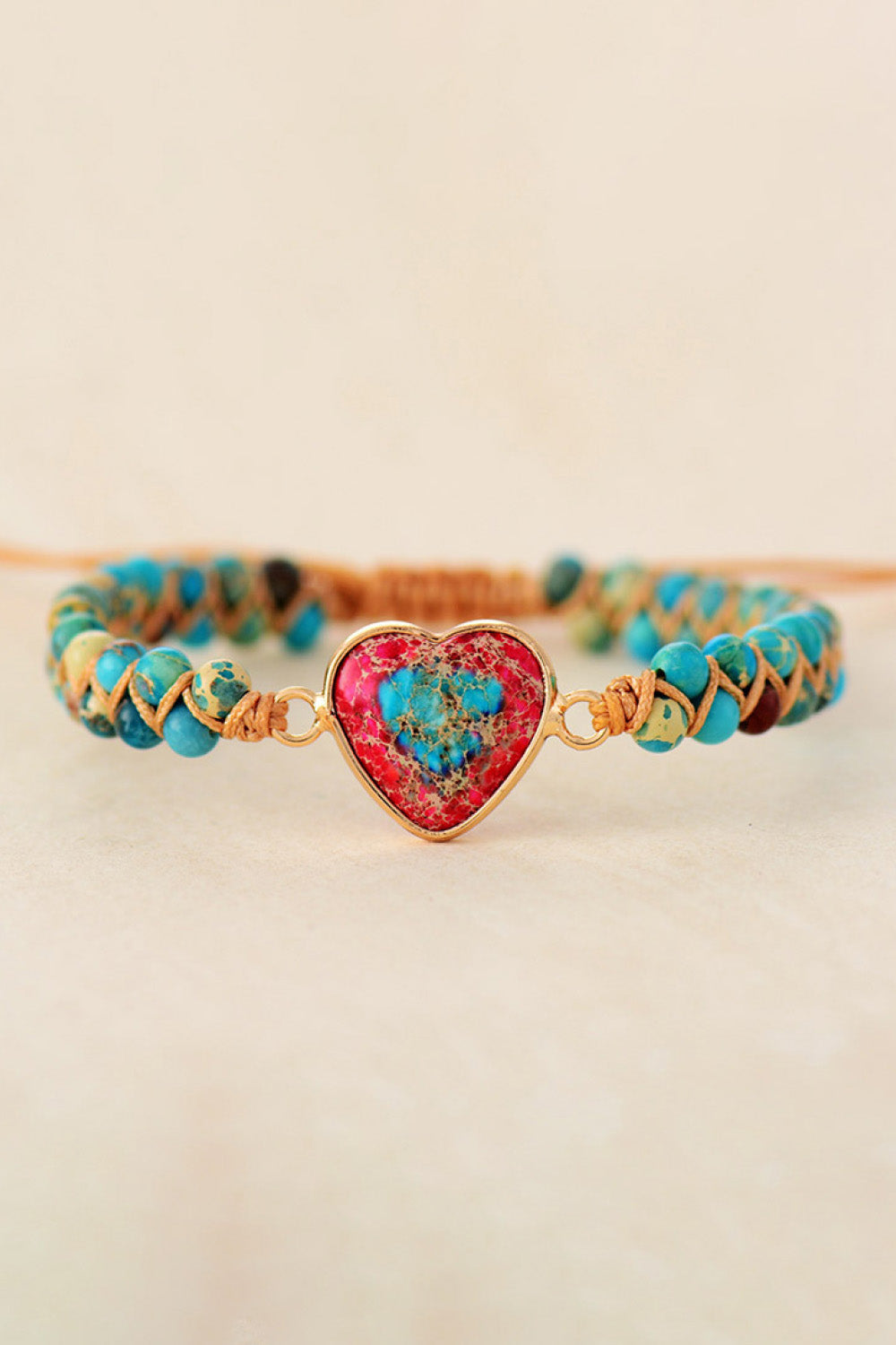 Handmade Heart Shape Natural Stone Copper Beaded Bracelet