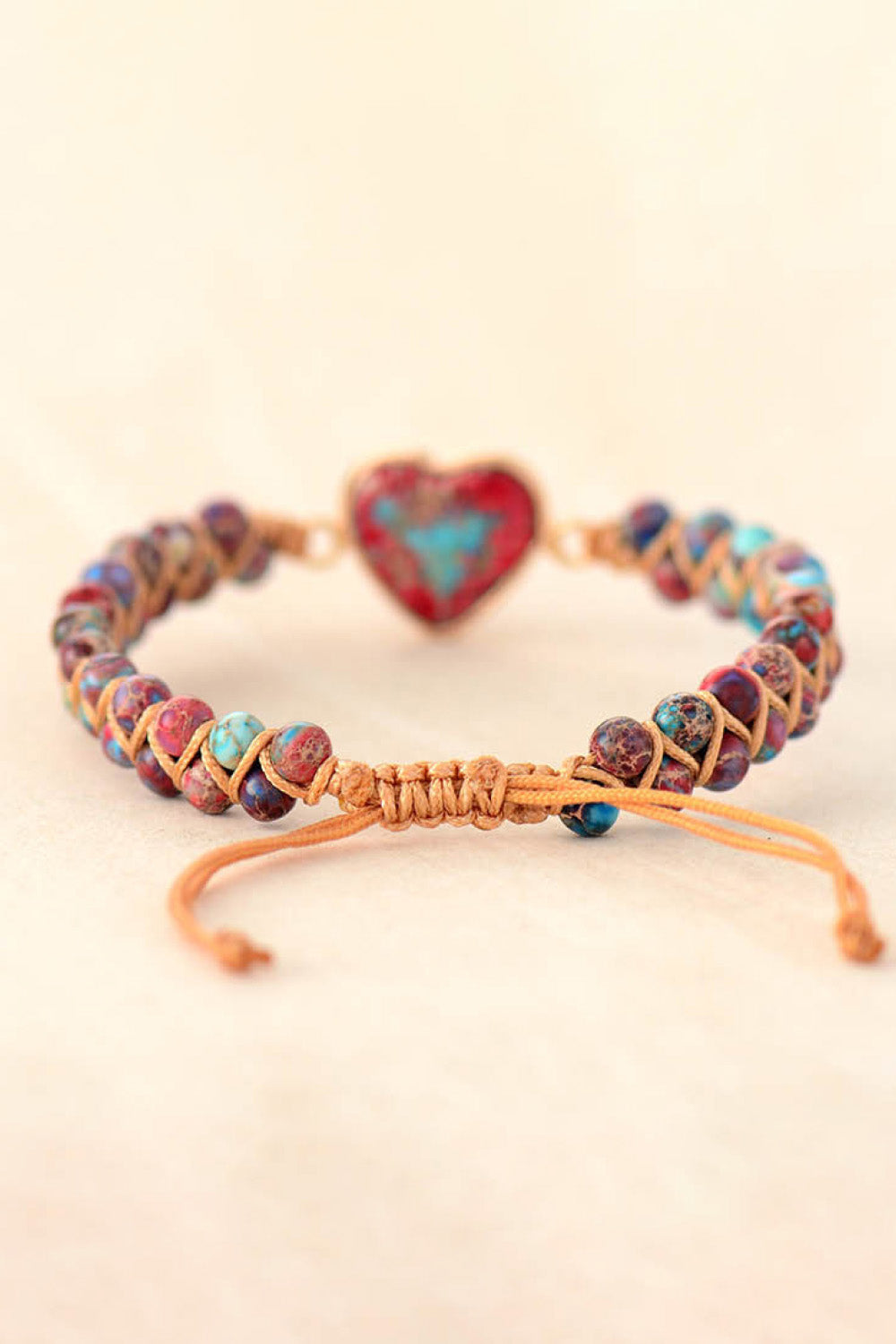 Handmade Heart Shape Natural Stone Copper Beaded Bracelet