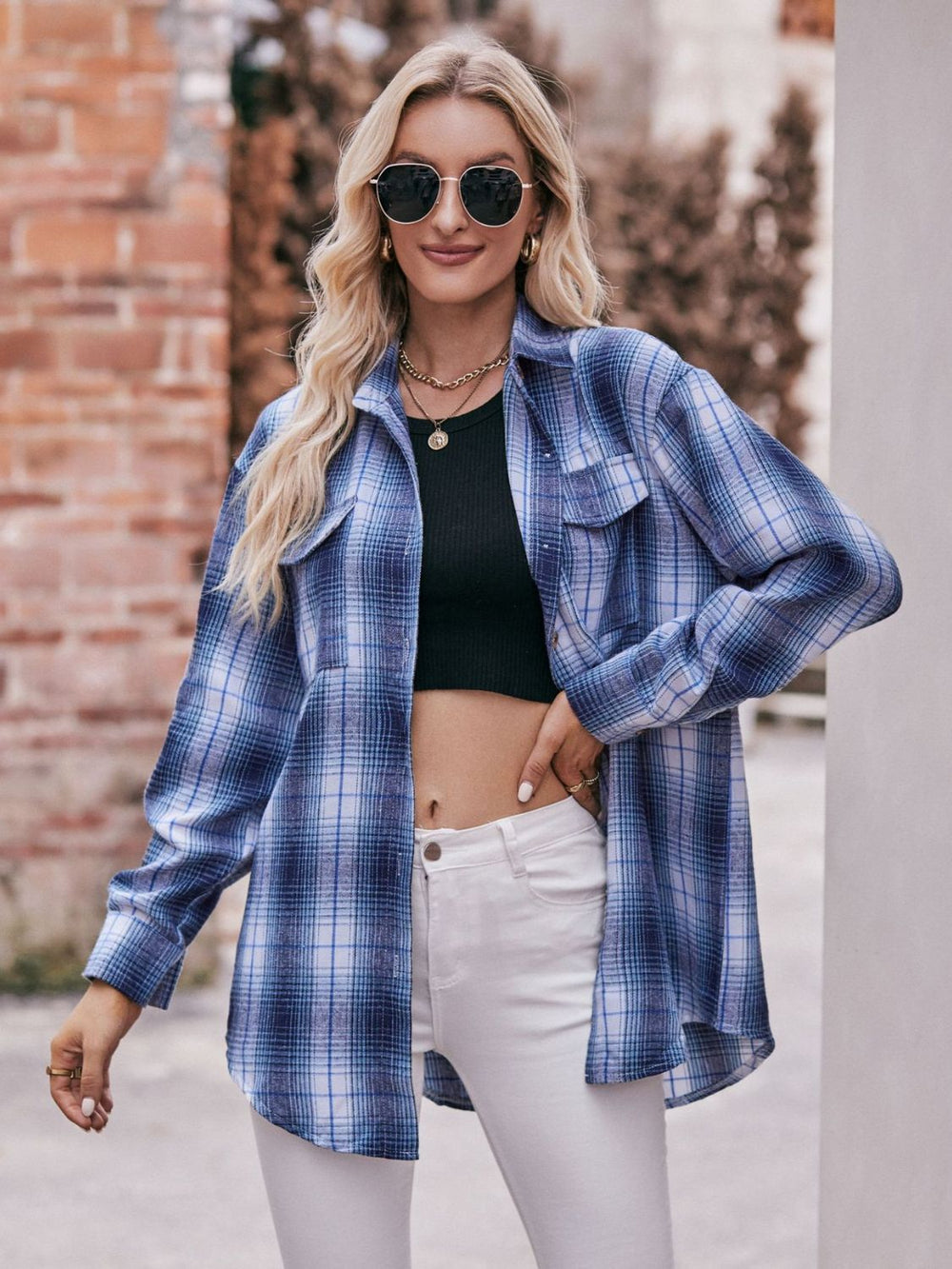 Plaid Dropped Shoulder Longline Shirt