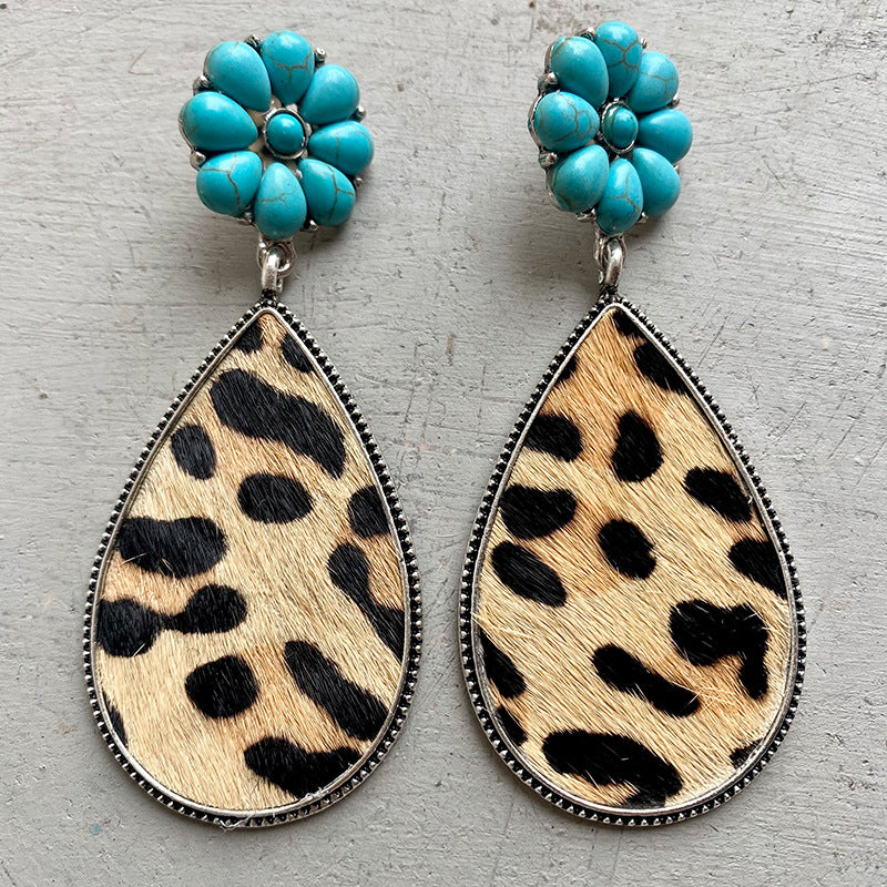 Turquoise Flower Wild Teardrop Earrings