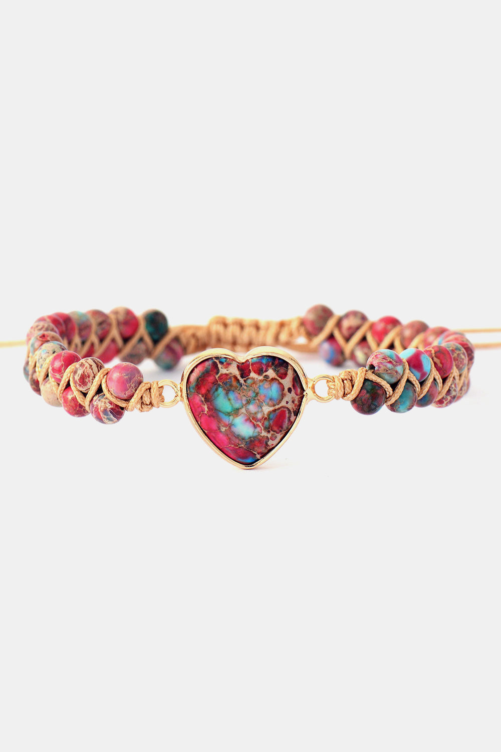 Handmade Heart Shape Natural Stone Copper Beaded Bracelet