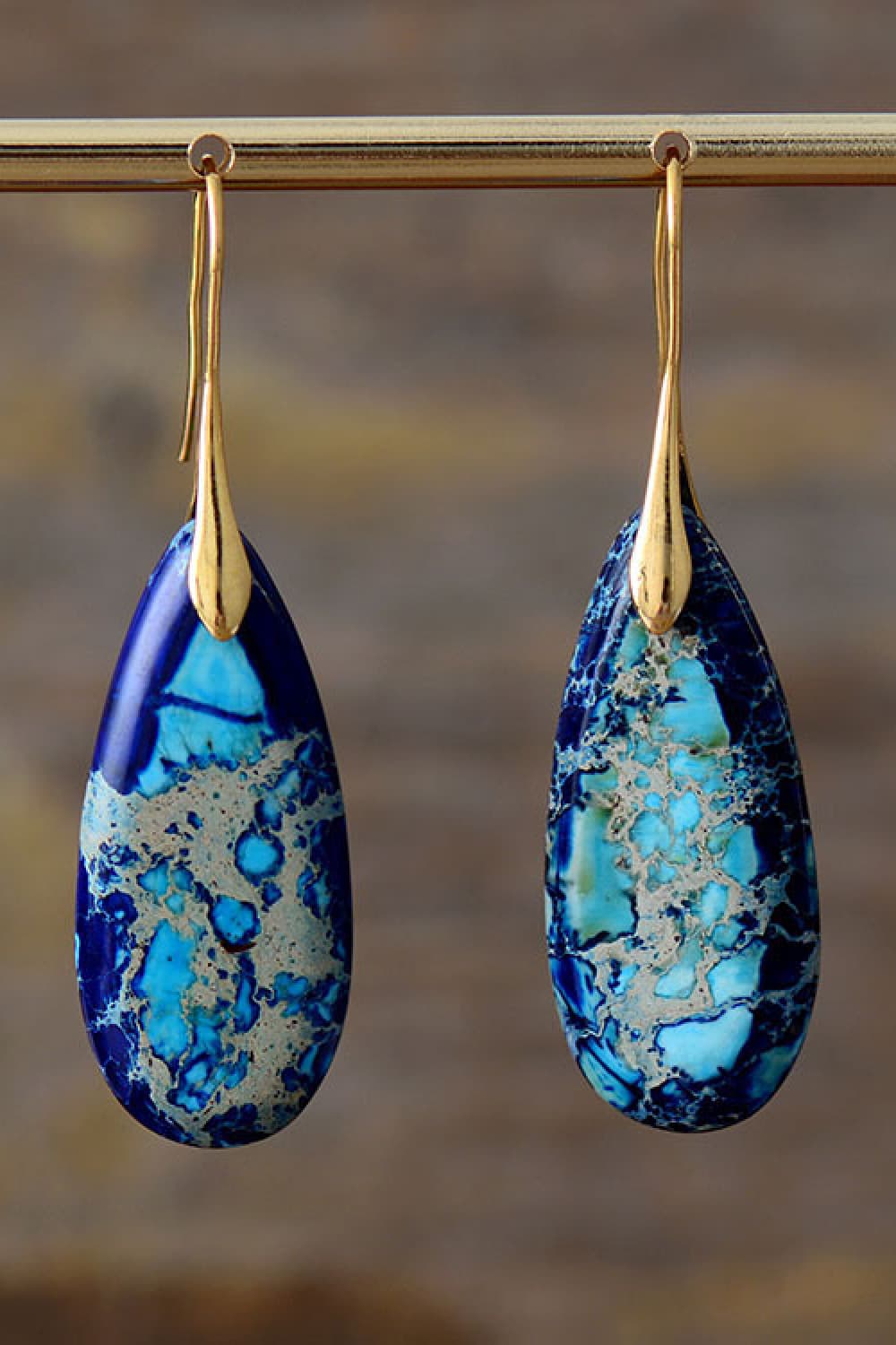 Handmade Teardrop Shape Marbled Stone Dangle Earrings