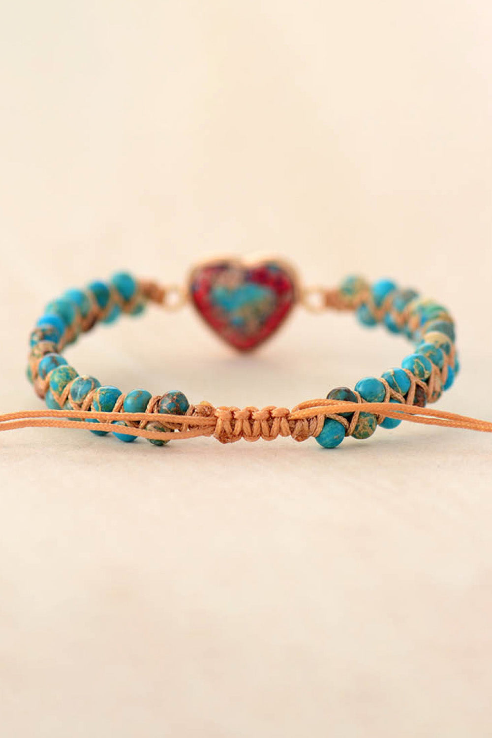 Handmade Heart Shape Natural Stone Copper Beaded Bracelet