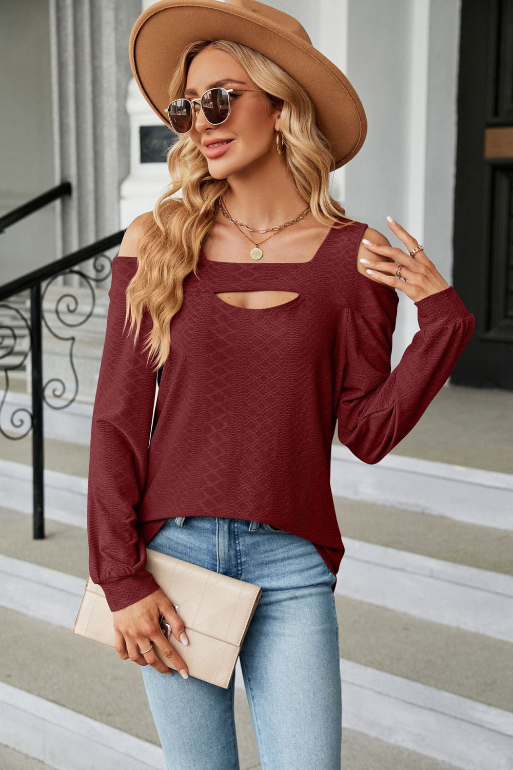 Cold Shoulder Square Neck Cutout Blouse