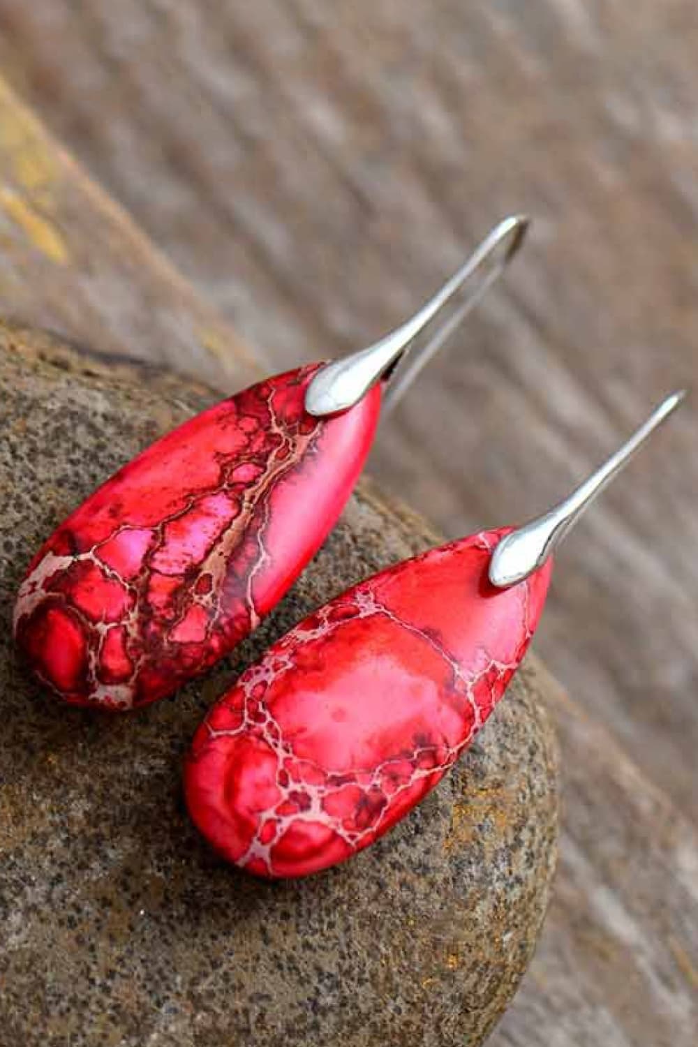 Handmade Teardrop Shape Marbled Stone Dangle Earrings