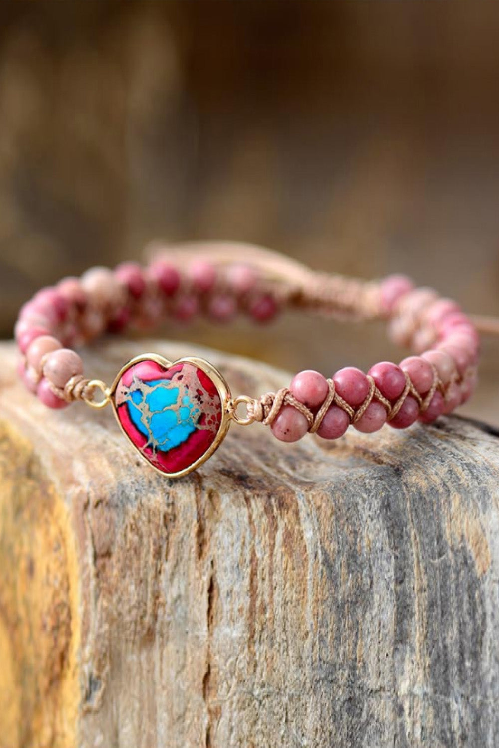 Handmade Heart Shape Natural Stone Copper Beaded Bracelet