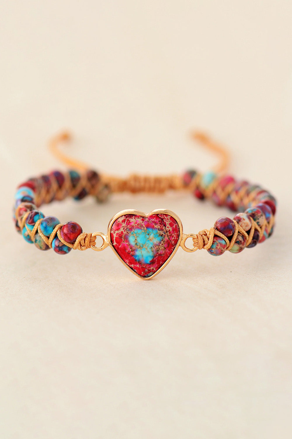 Handmade Heart Shape Natural Stone Copper Beaded Bracelet