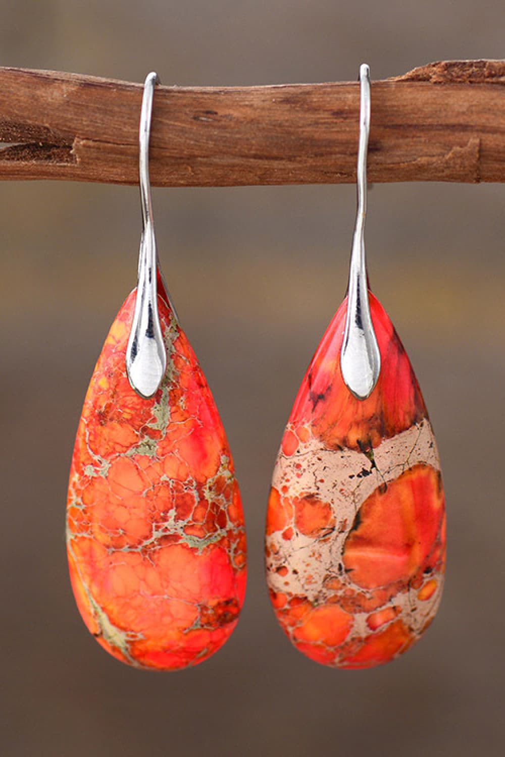 Handmade Teardrop Shape Marbled Stone Dangle Earrings