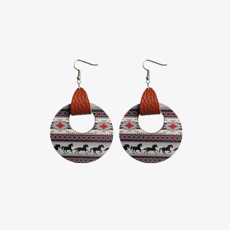 Round Shape Western Wooden Dangle Earrings