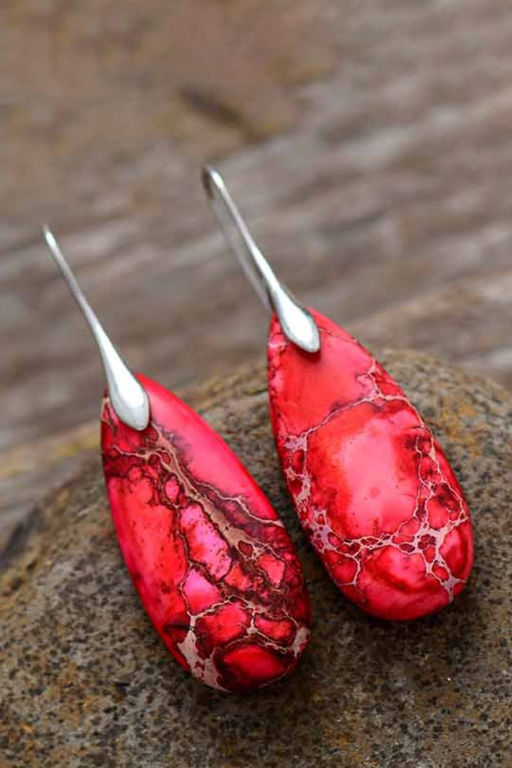 Handmade Teardrop Shape Marbled Stone Dangle Earrings