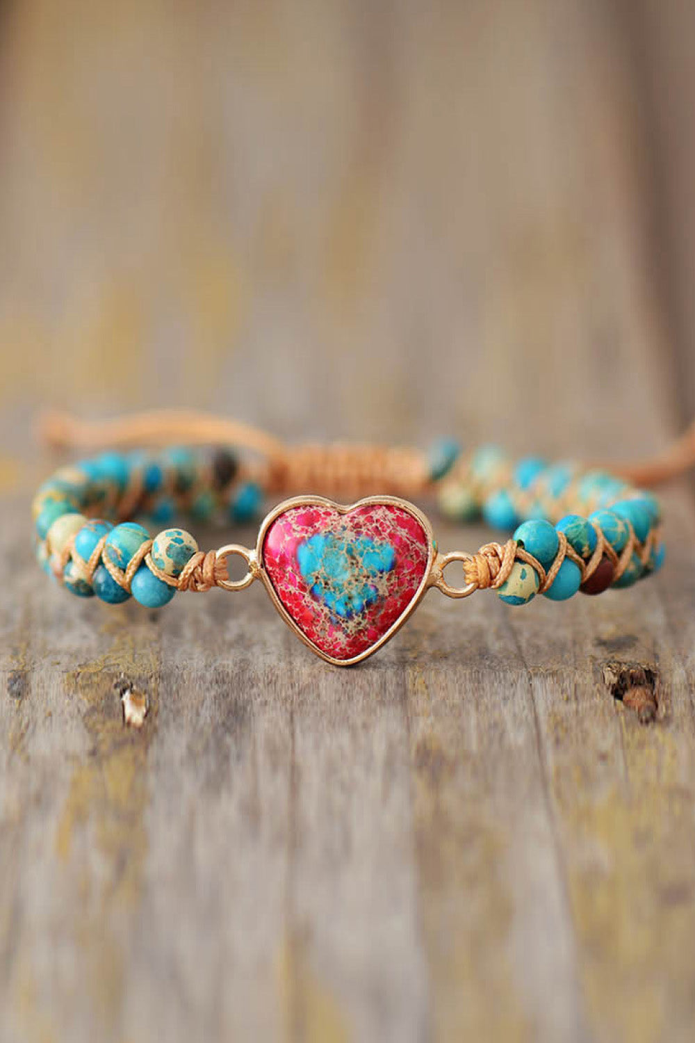 Handmade Heart Shape Natural Stone Copper Beaded Bracelet