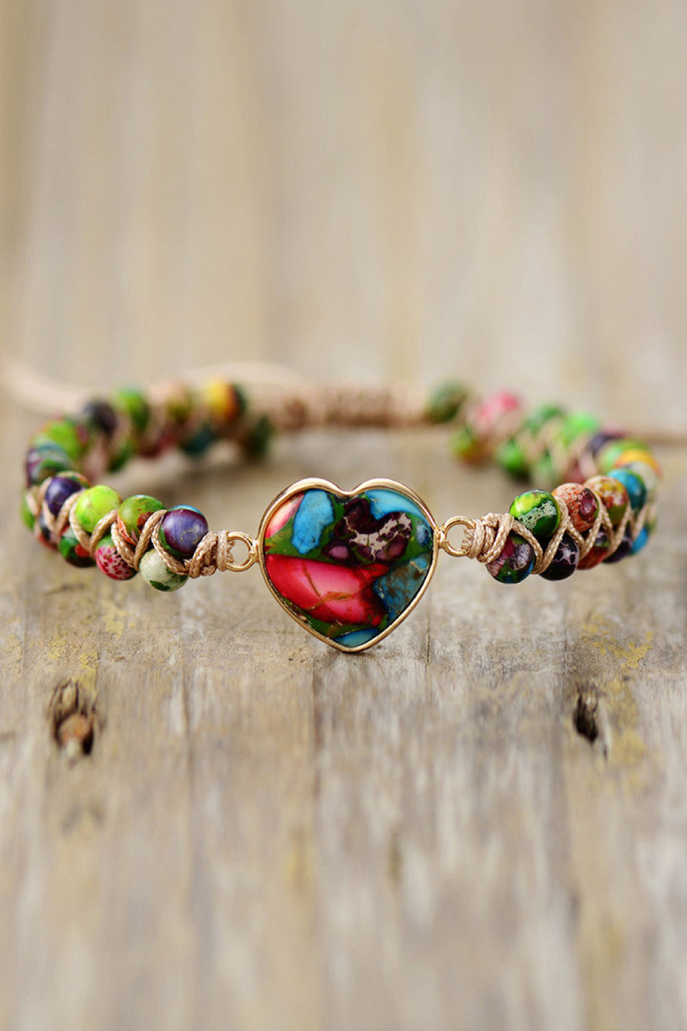 Handmade Heart Shape Natural Stone Copper Beaded Bracelet