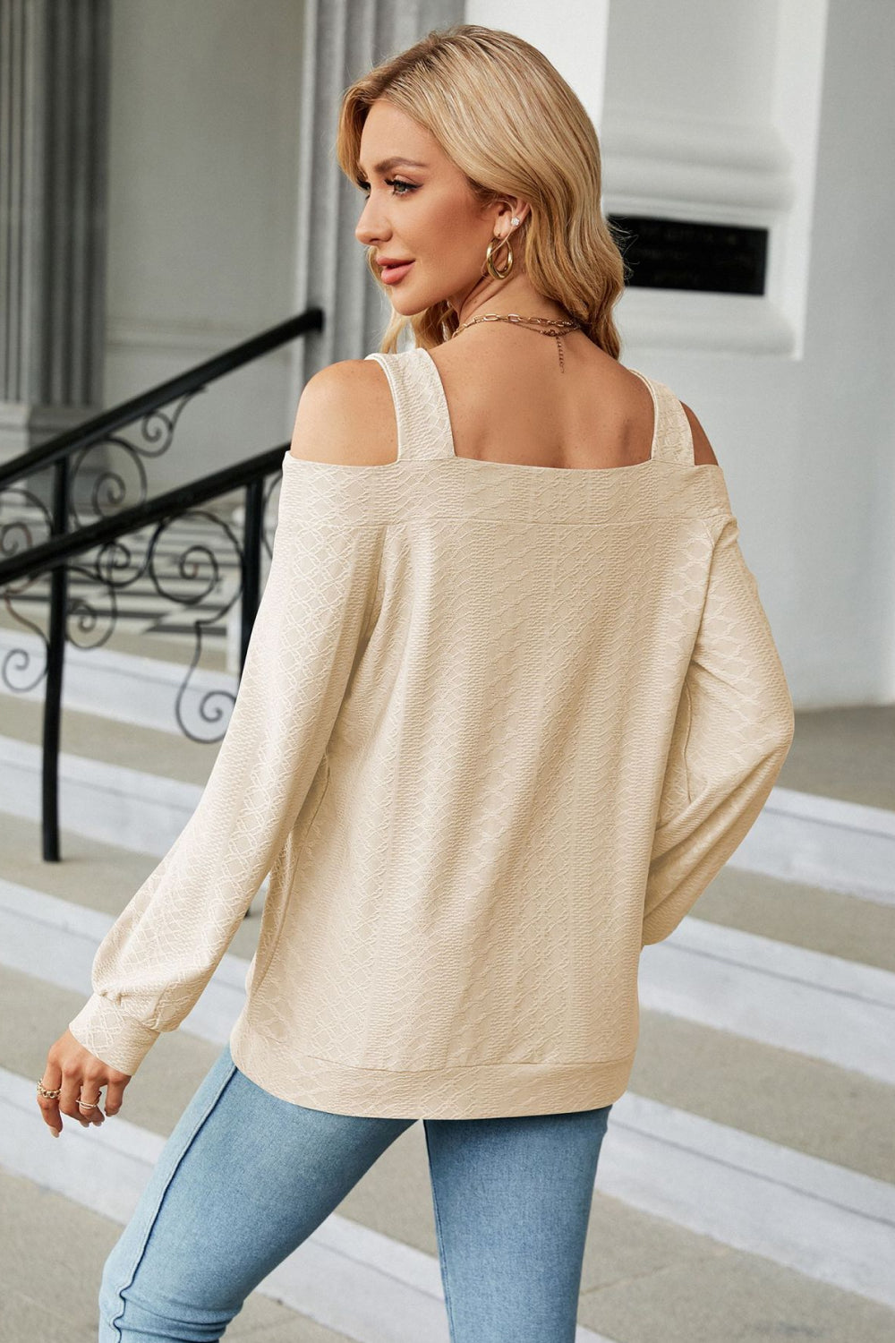 Cold Shoulder Square Neck Cutout Blouse