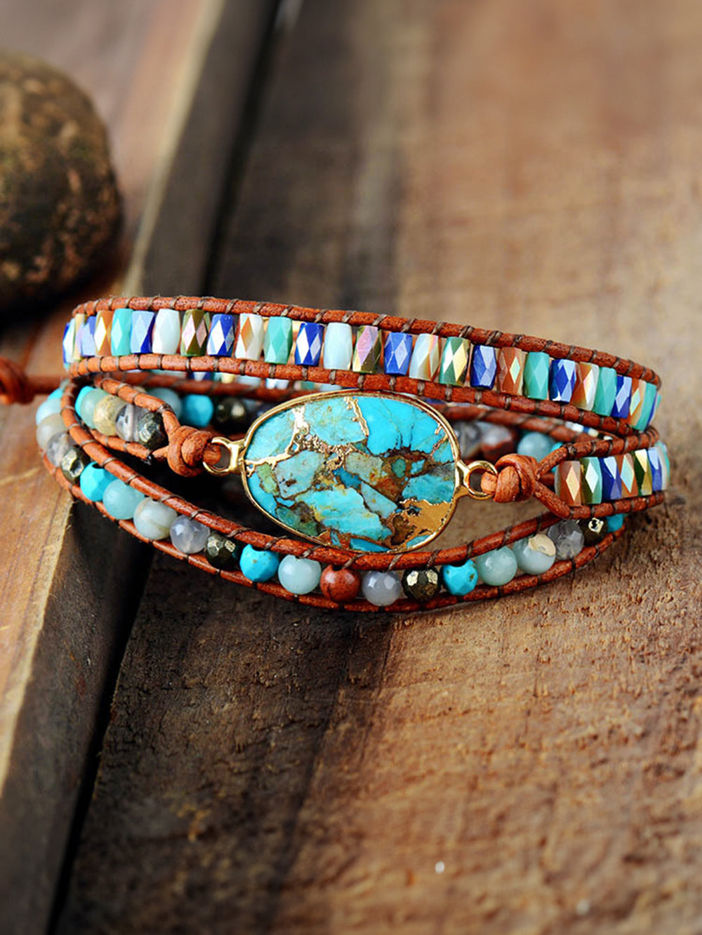 Triple-Layer Marbled Stone Bracelet