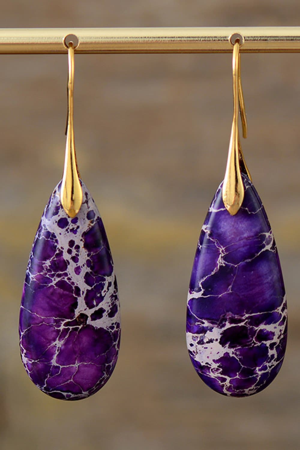 Handmade Teardrop Shape Marbled Stone Dangle Earrings