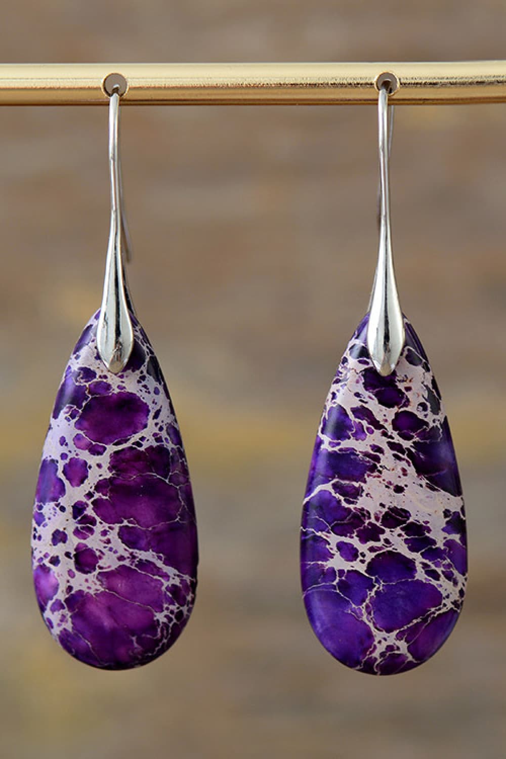 Handmade Teardrop Shape Marbled Stone Dangle Earrings