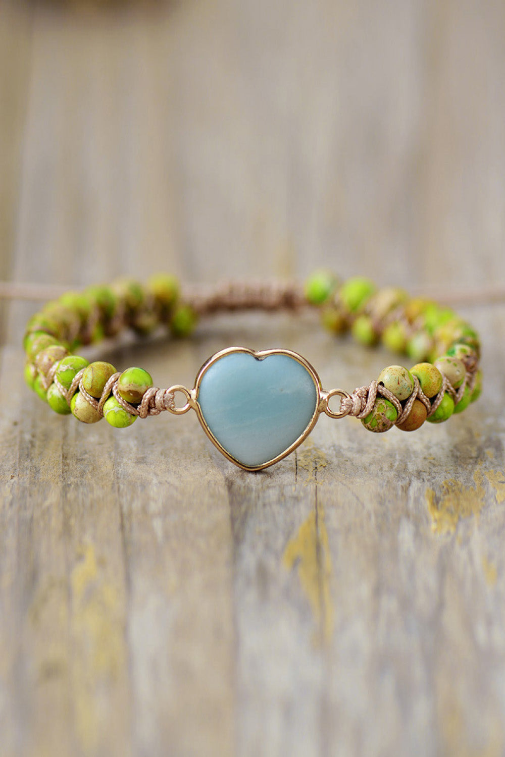 Handmade Heart Shape Natural Stone Copper Beaded Bracelet