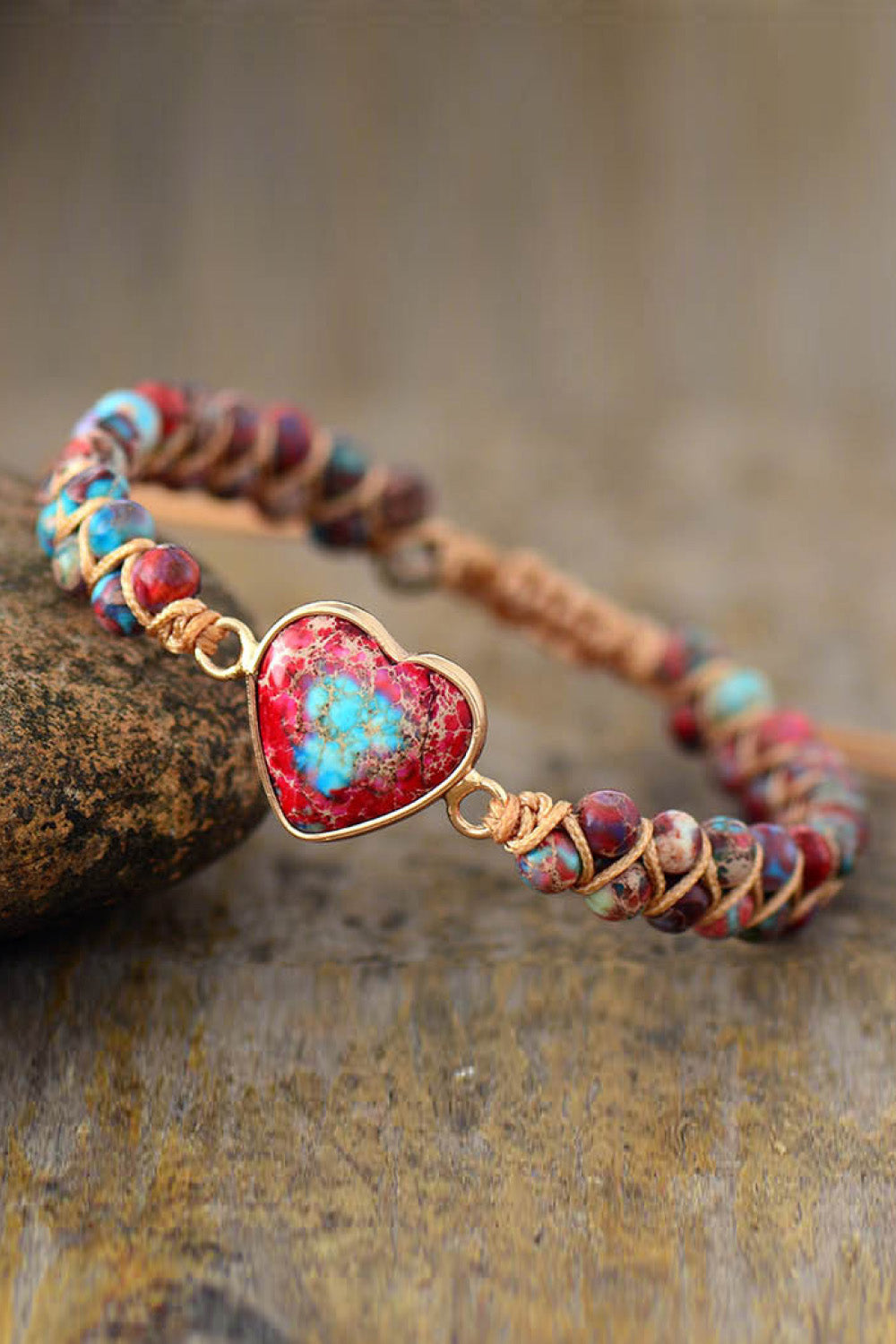 Handmade Heart Shape Natural Stone Copper Beaded Bracelet