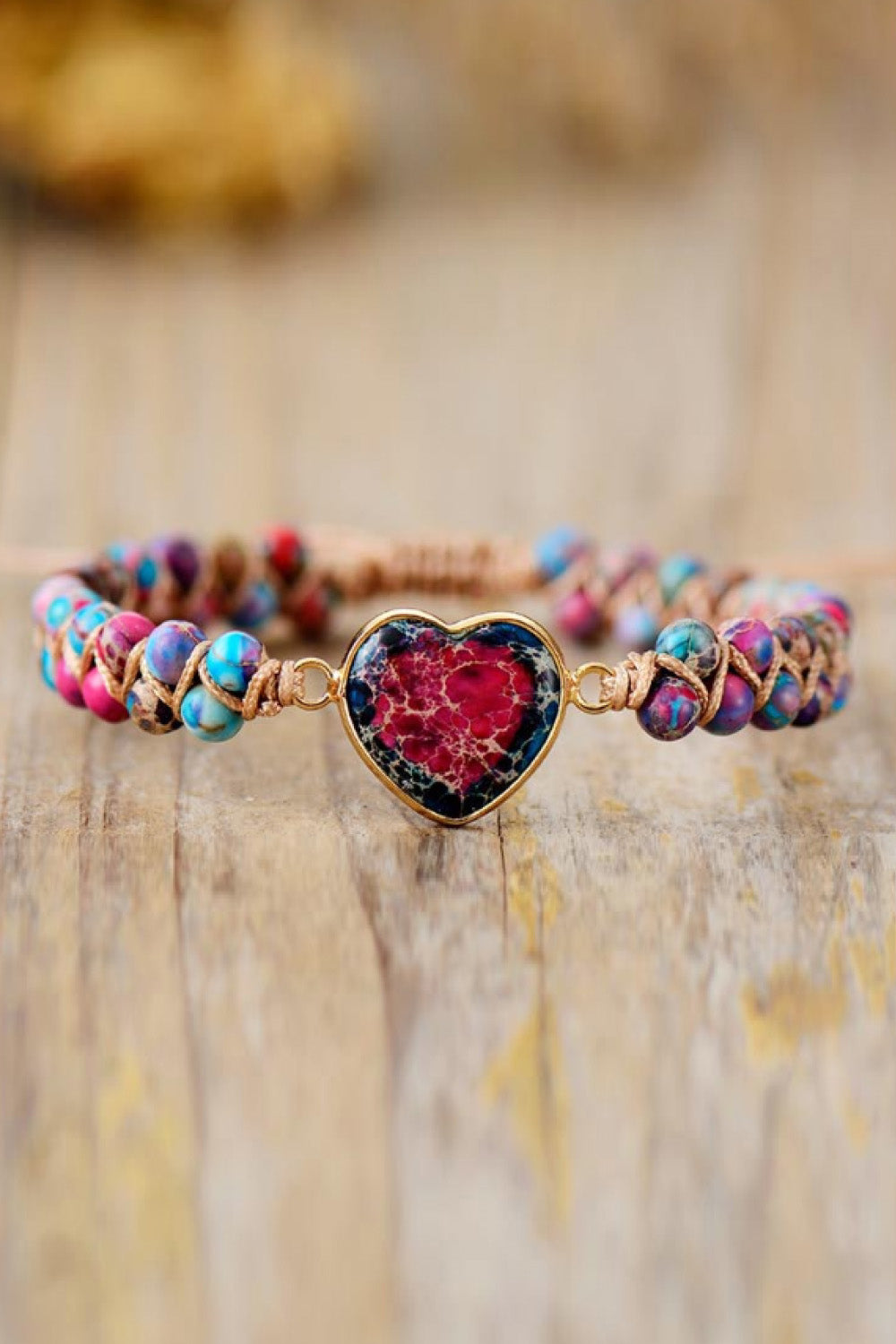 Handmade Heart Shape Natural Stone Copper Beaded Bracelet