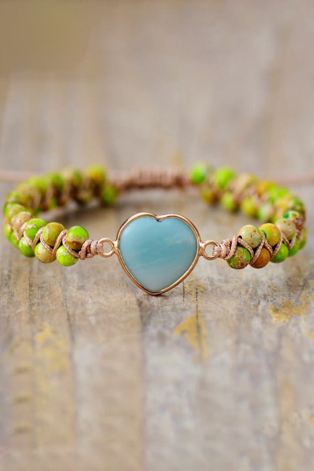 Handmade Heart Shape Natural Stone Copper Beaded Bracelet