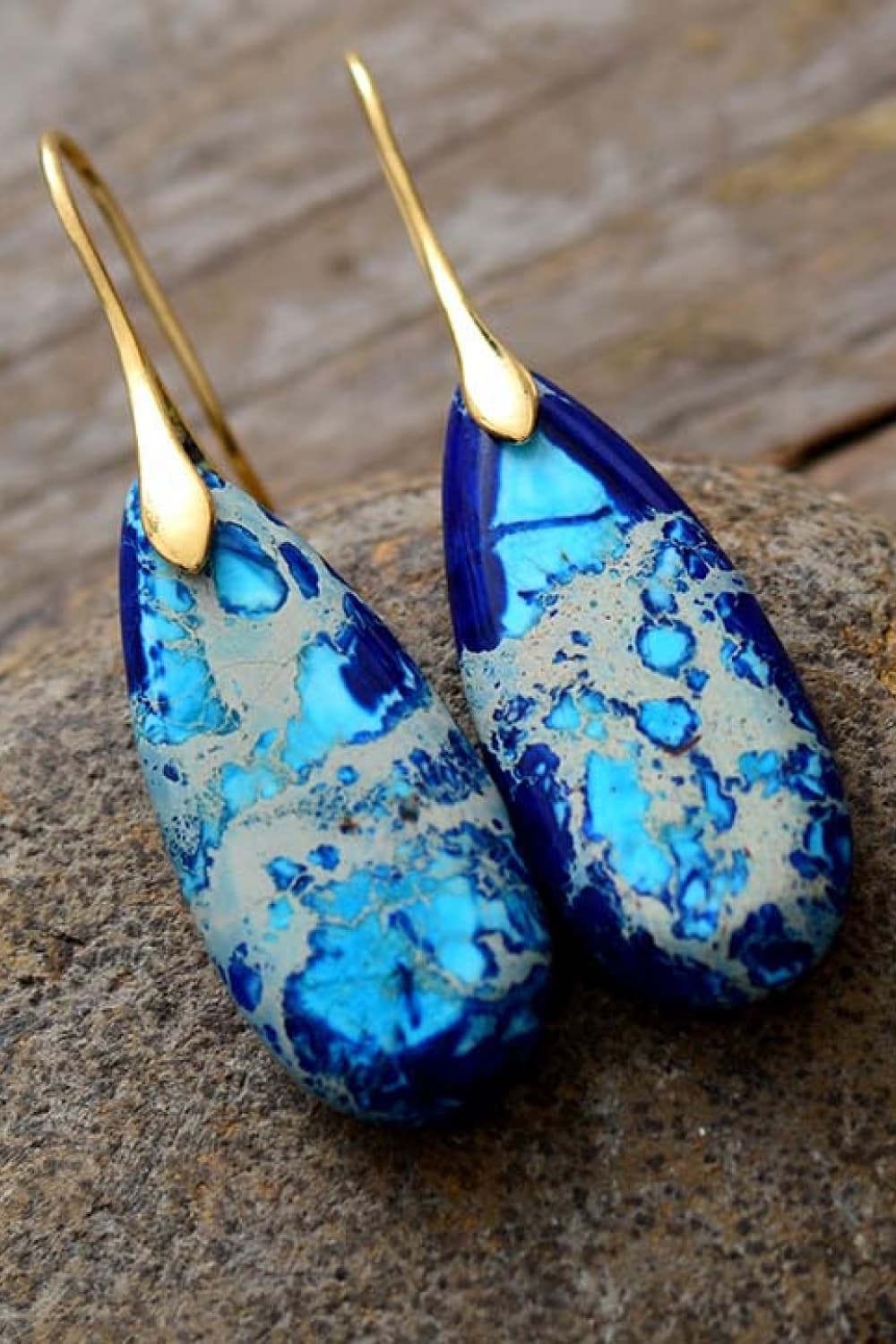 Handmade Teardrop Shape Marbled Stone Dangle Earrings