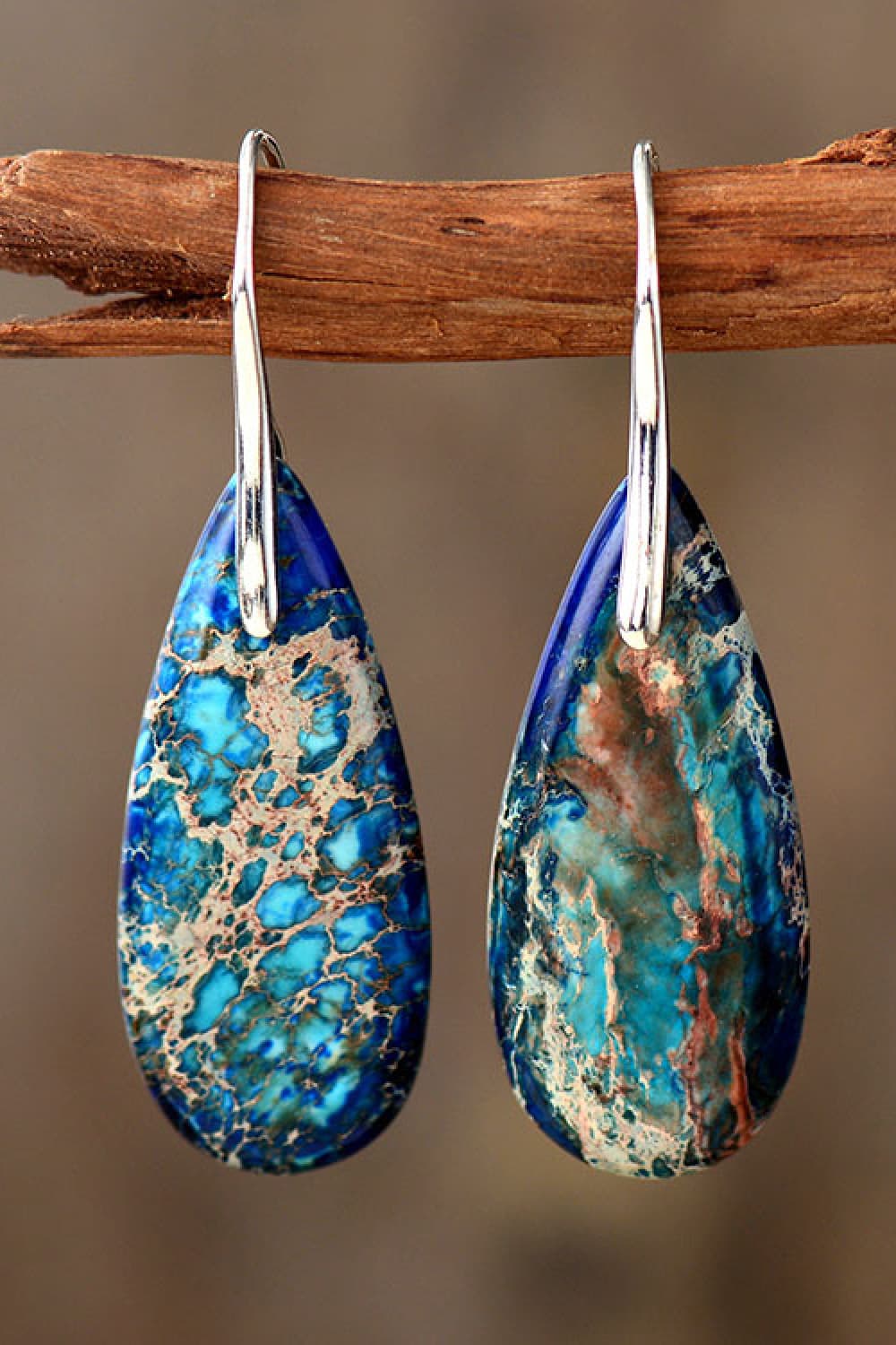 Handmade Teardrop Shape Marbled Stone Dangle Earrings